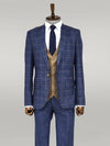 Slim Fit Checked Patterned Navy Blue Men Suit - Wessi