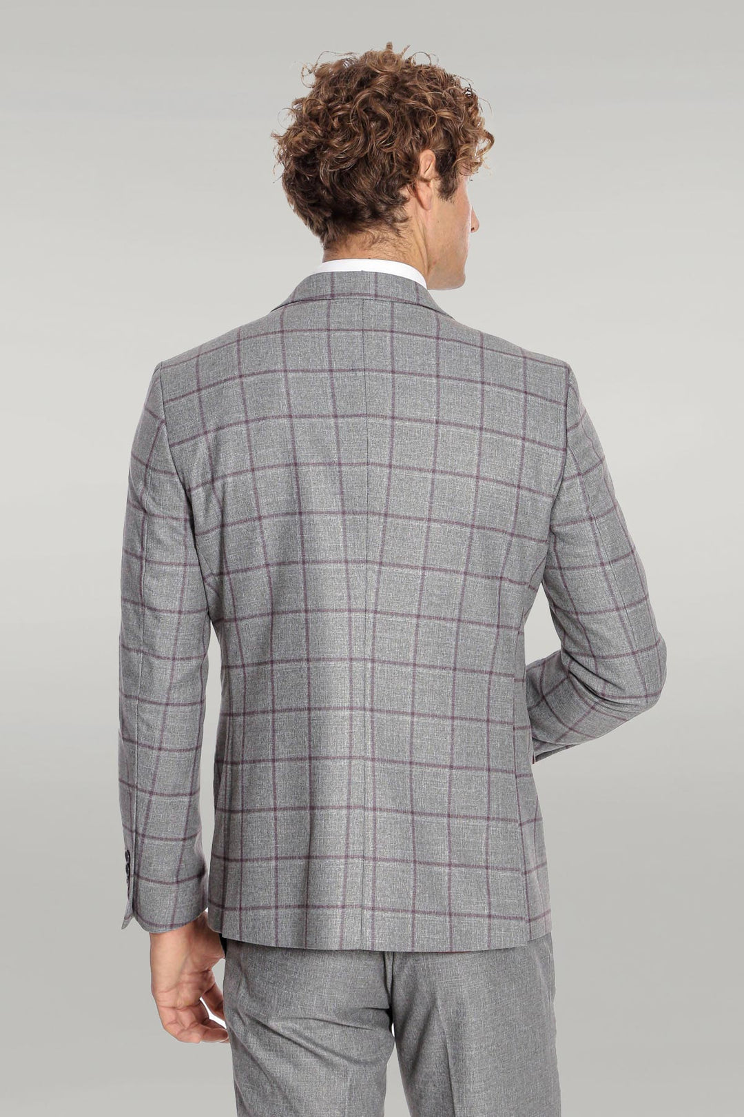 Slim Fit Checked Patterned Grey Men Suit - Wessi