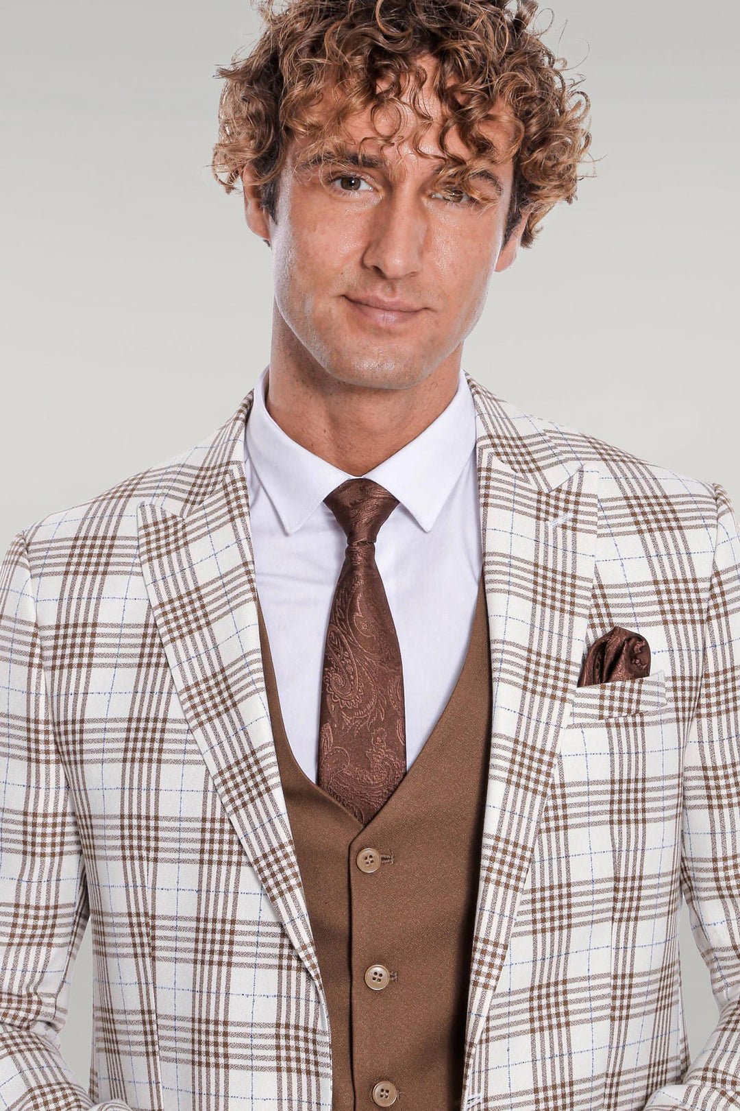 Checked Slim Fit Brown Men Suit - Wessi