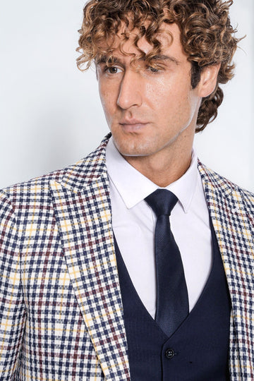 Plaid Navy Blue Men Suit - Wessi
