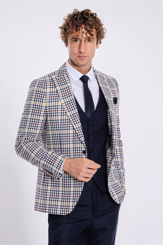 Plaid Navy Blue Men Suit - Wessi