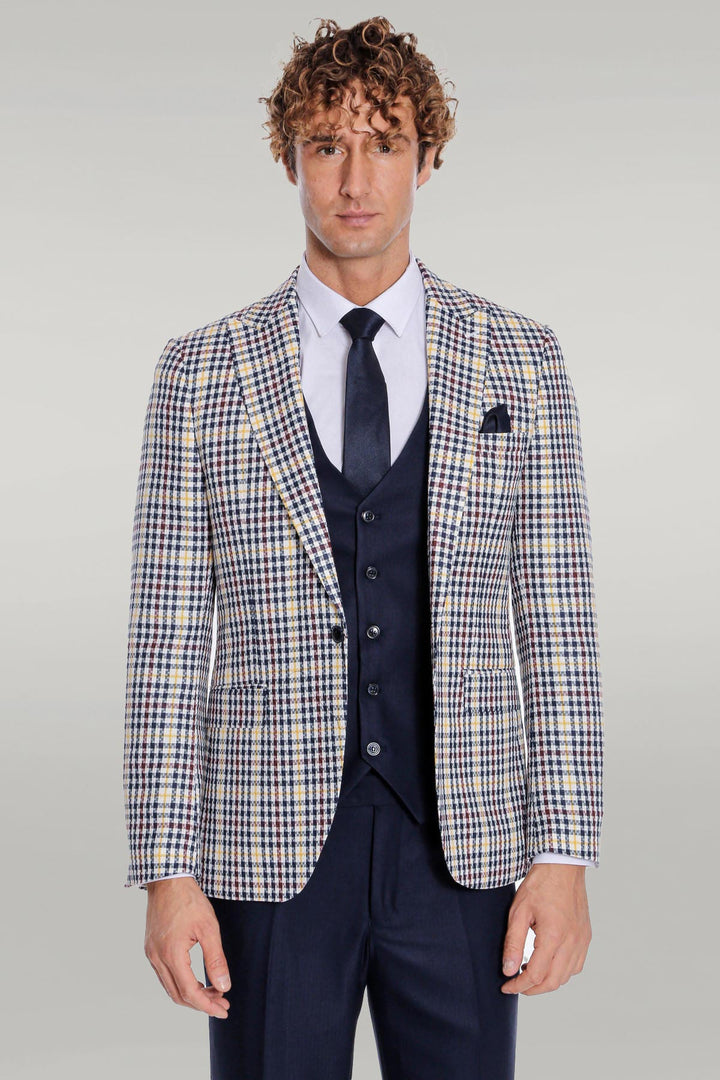 Plaid Navy Blue Men Suit - Wessi