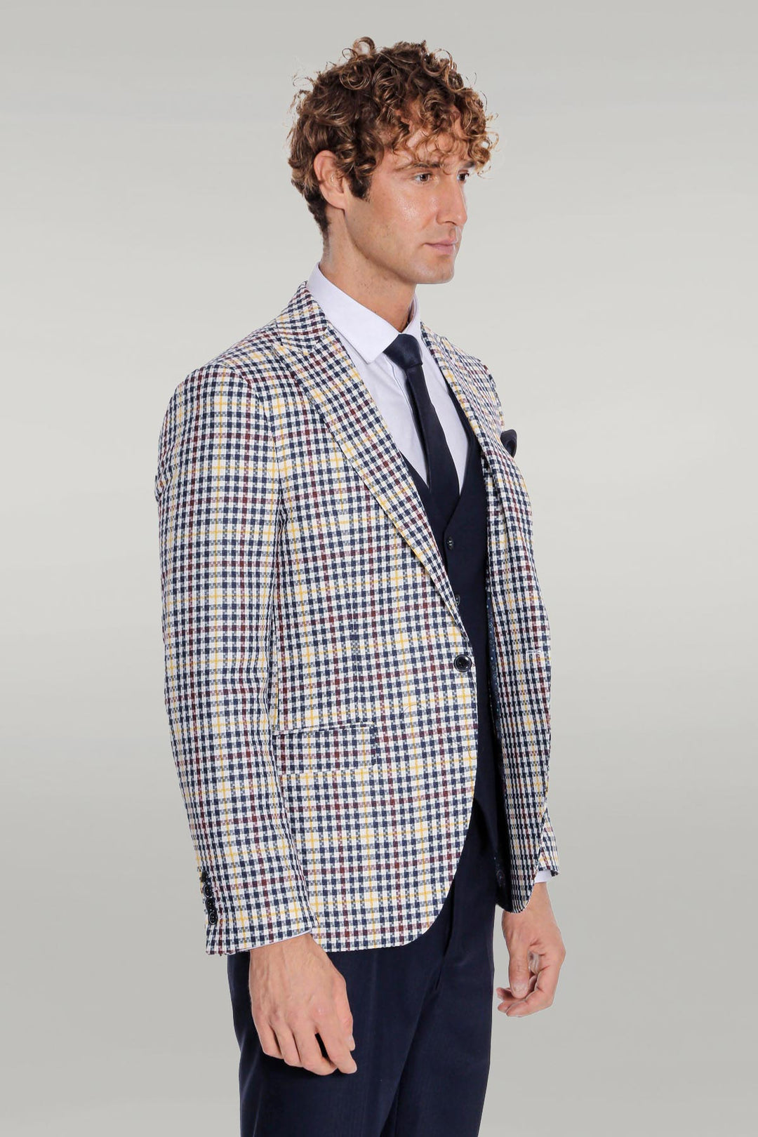 Plaid Navy Blue Men Suit - Wessi