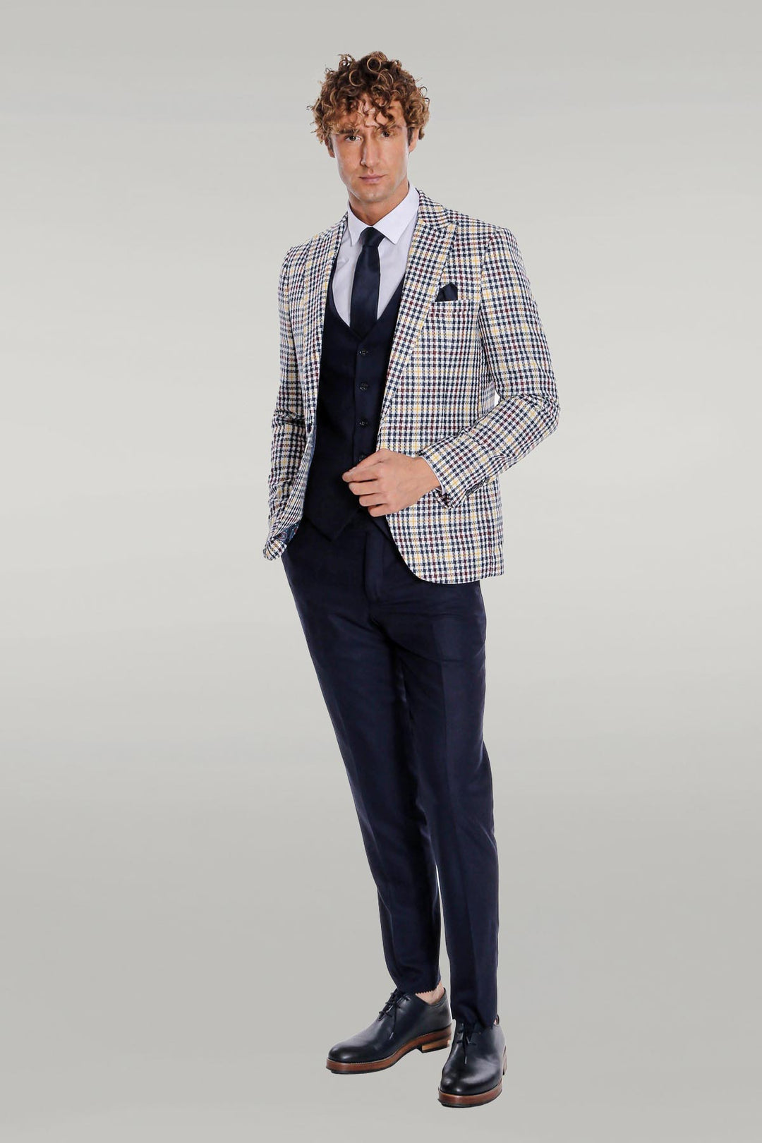 Plaid Navy Blue Men Suit - Wessi