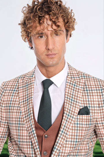 Plaid Brown Men Suit - Wessi