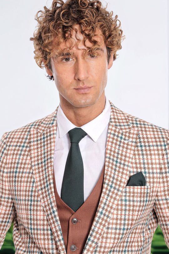 Plaid Brown Men Suit - Wessi