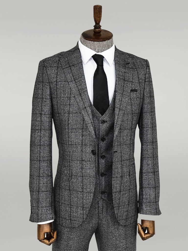 Traje hombre slim fit cuadros gris oscuro - Wessi