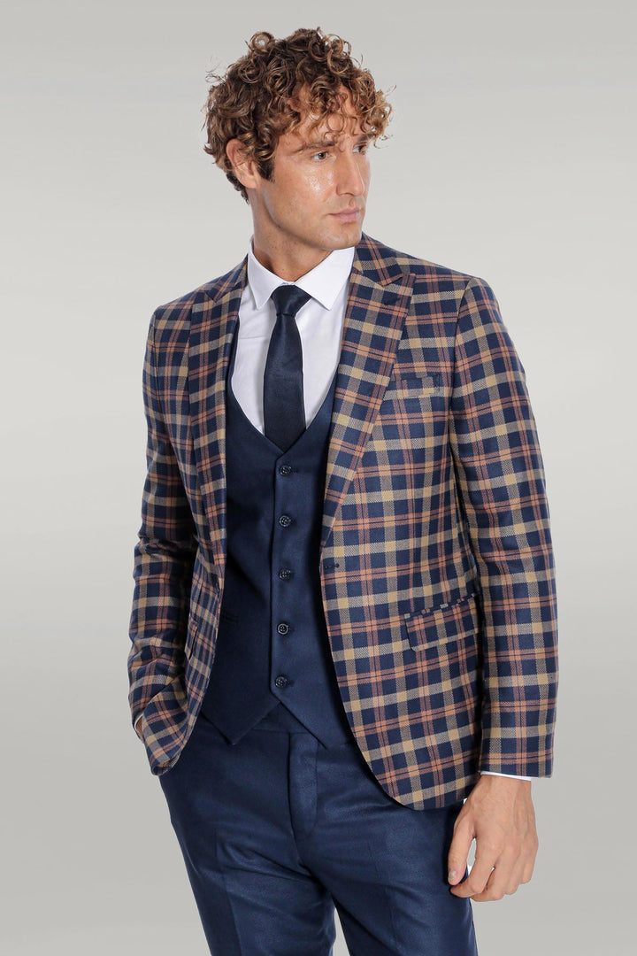 Traje Blazer de cuadros Slim Fit azul marino para hombre - Wessi