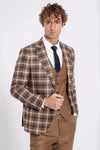 Checked Slim Fit Brown Men Suit  - Wessi