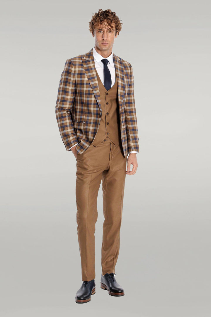 Traje de hombre a cuadros slim fit marrón - Wessi