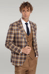 Checked Slim Fit Brown Men Suit  - Wessi