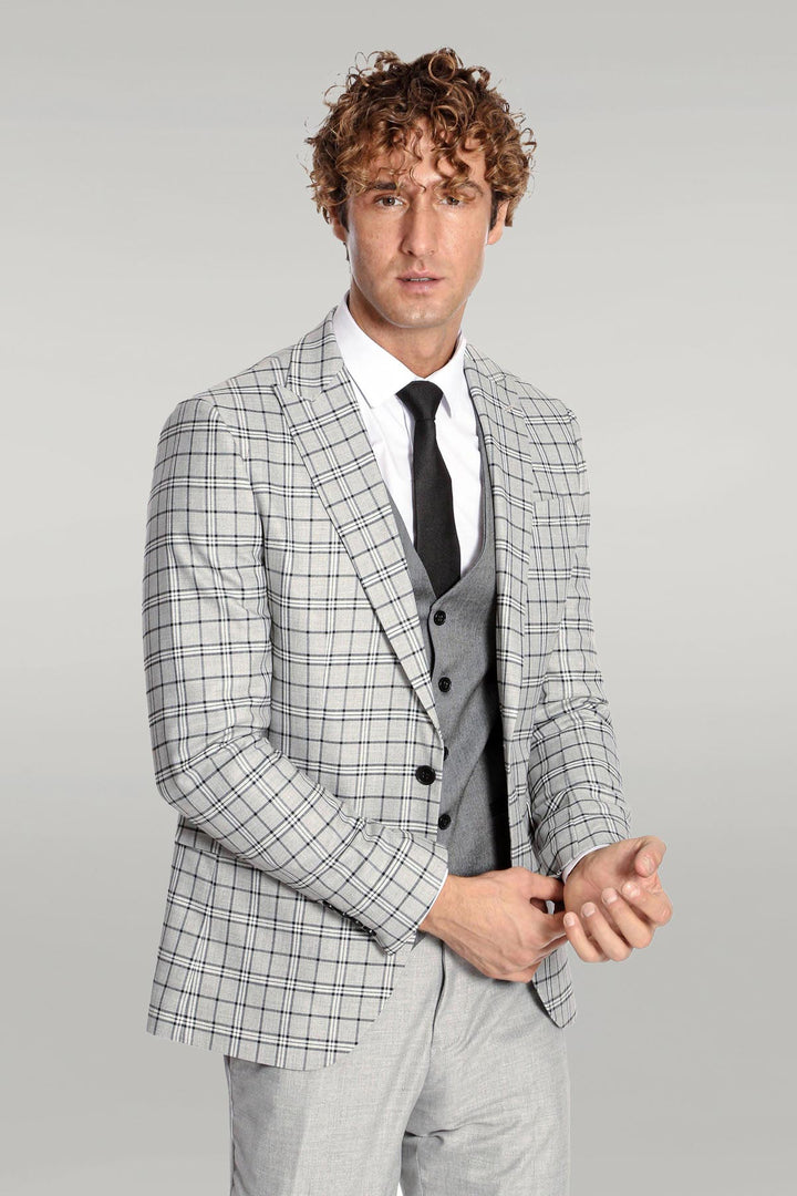 Traje gris sin mangas a cuadros slim fit para hombre gris claro - Wessi