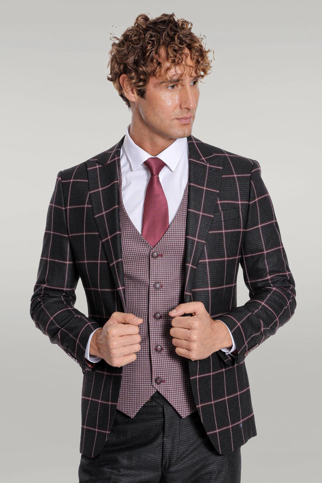 Checked Patterned Slim Fit Black Men Suit - Wessi