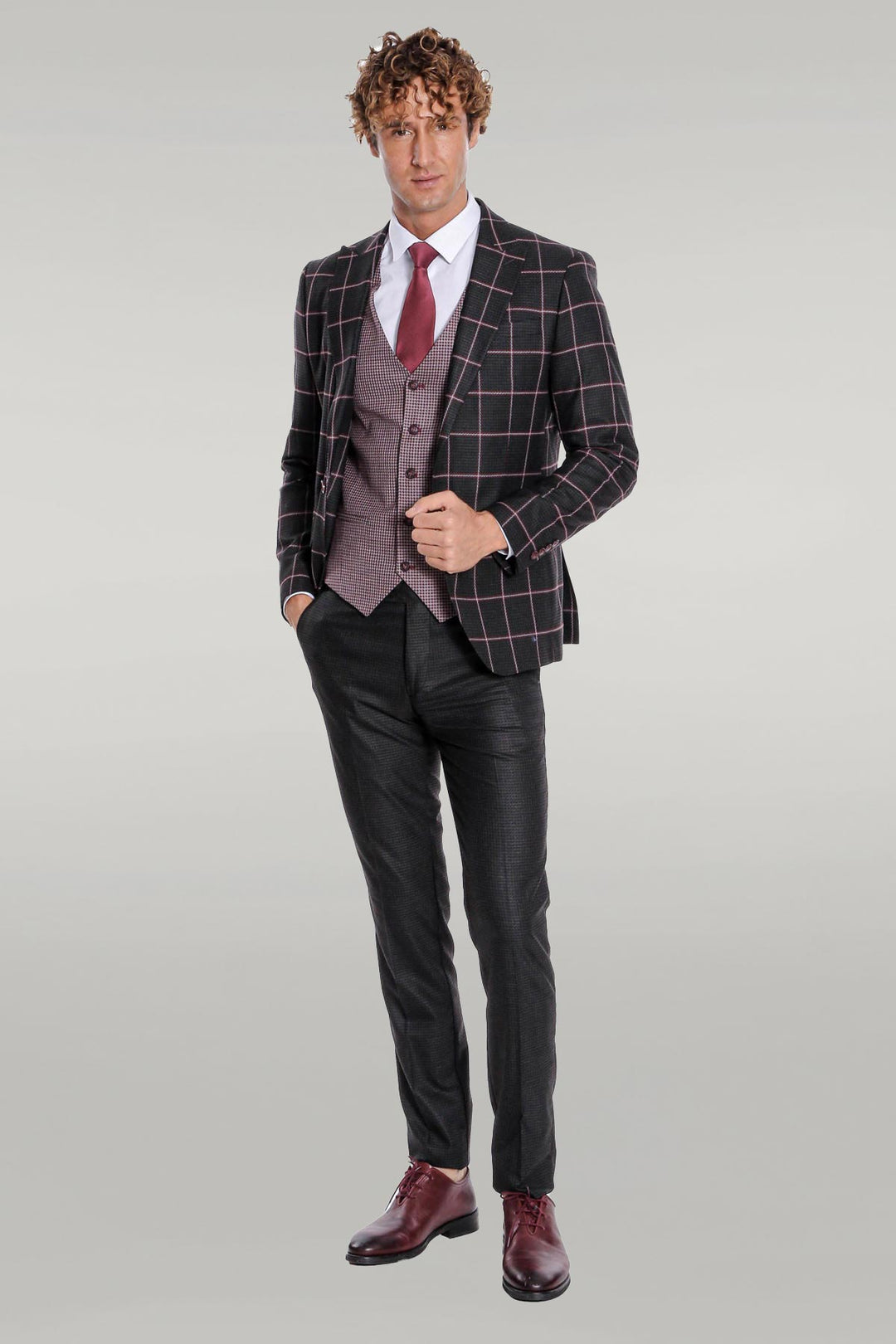 Checked Patterned Slim Fit Black Men Suit - Wessi