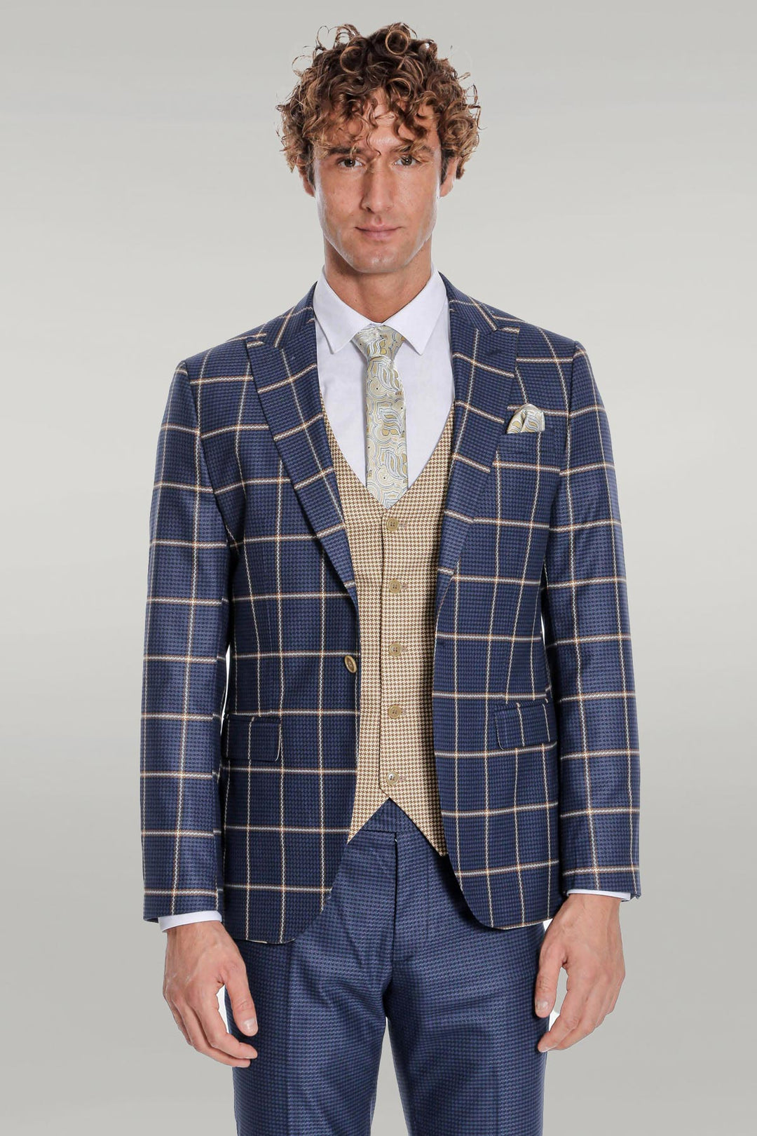 Traje de hombre azul marino slim fit con estampado de cuadros - Wessi