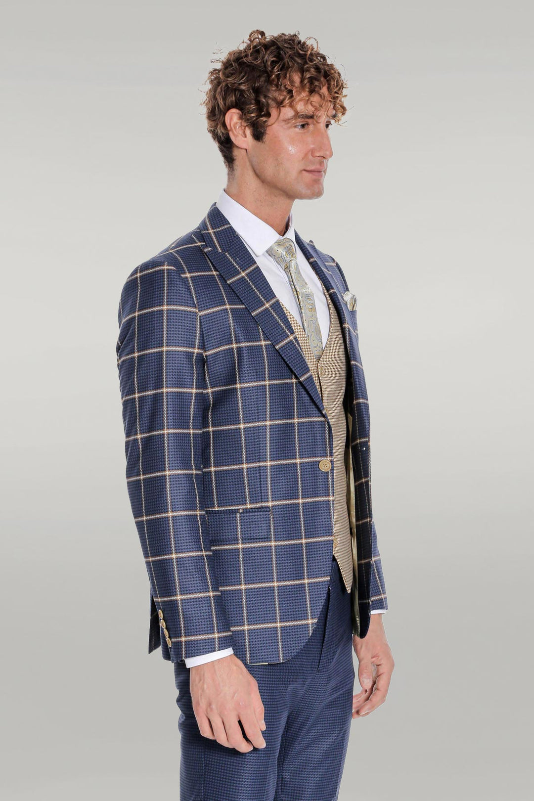 Checked Patterned Slim Fit Navy Blue Men Suit - Wessi