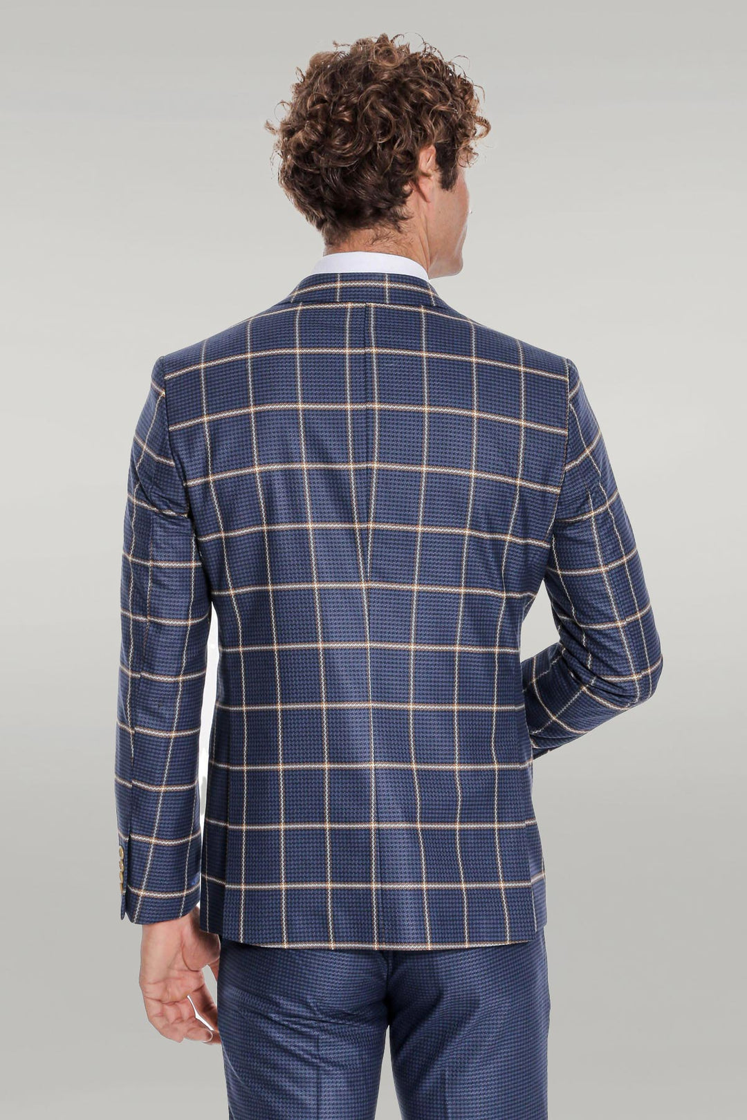 Checked Patterned Slim Fit Navy Blue Men Suit - Wessi