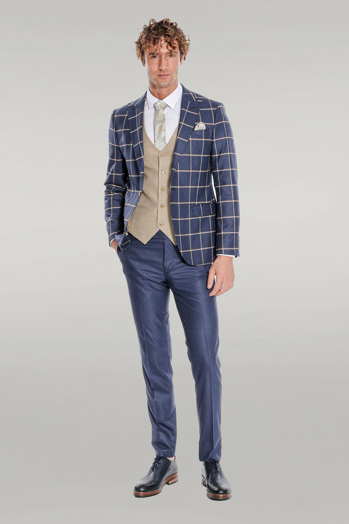 Traje de hombre azul marino slim fit con estampado de cuadros - Wessi