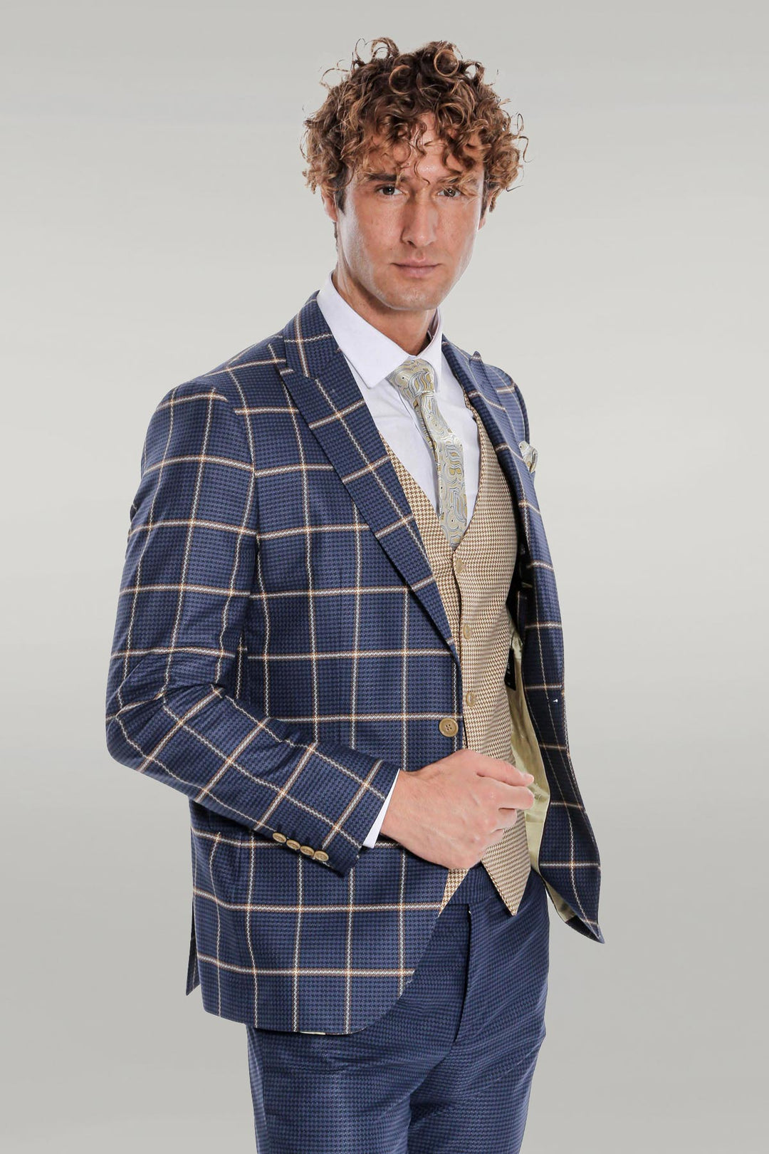 Traje de hombre azul marino slim fit con estampado de cuadros - Wessi