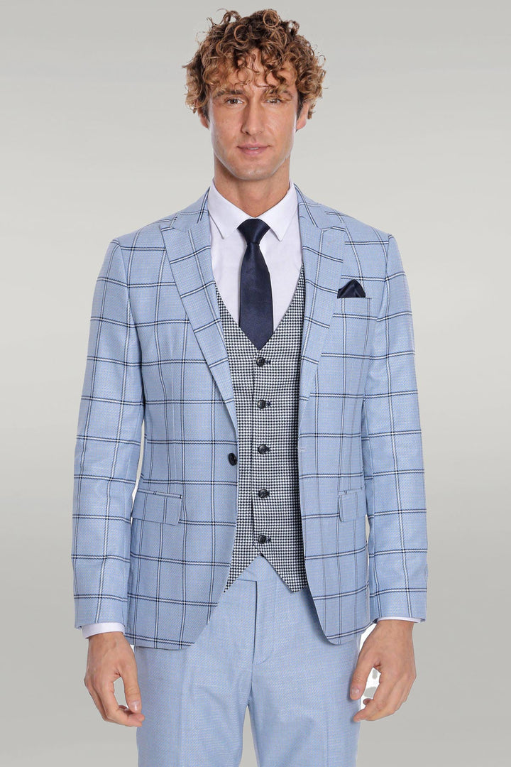 Traje de hombre azul claro estampado de cuadros slim fit - Wessi