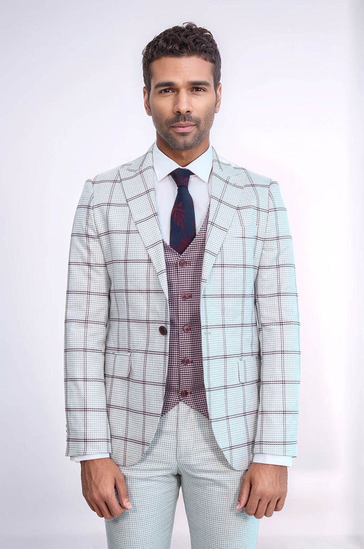 Costume Homme Gris Clair Veste à Carreaux à Motifs - Wessi