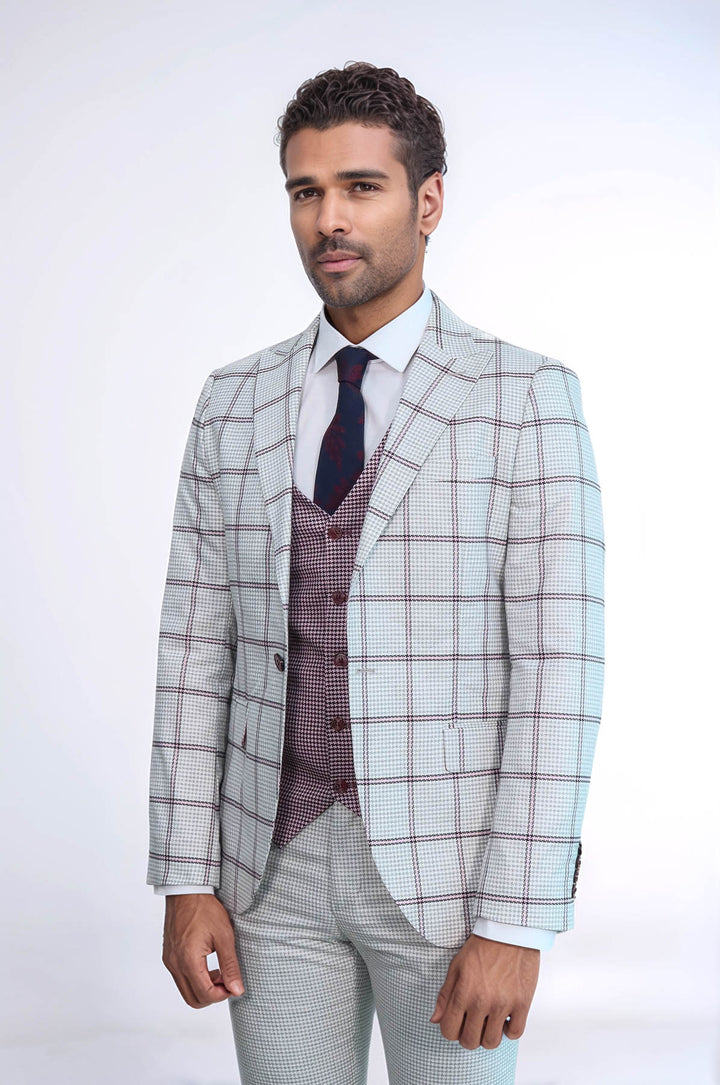 Costume Homme Gris Clair Veste à Carreaux à Motifs - Wessi