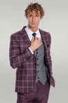 Abito da uomo bordeaux slim fit con fantasia a quadri - Wessi