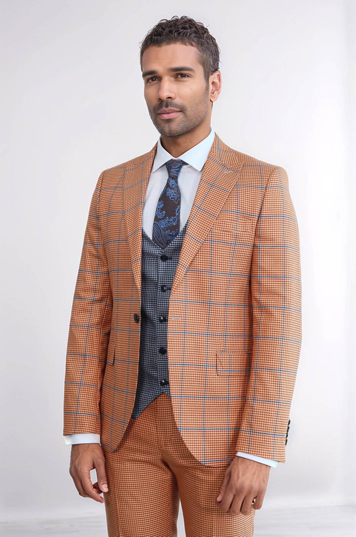 Costume Homme Orange à Carreaux Coupe Slim - Wessi