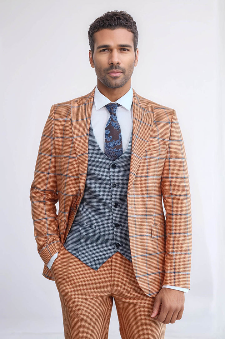 Costume Homme Orange à Carreaux Coupe Slim - Wessi