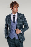 Checked Patterned Slim Fit Green Men Suit - Wessi