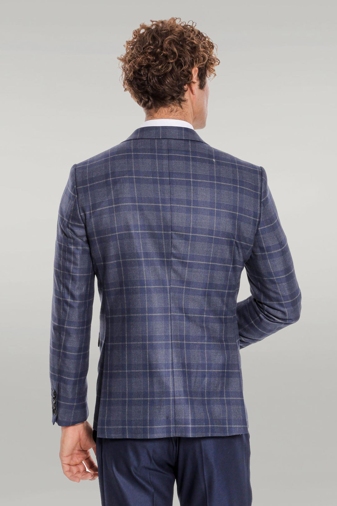 Slim Fit Checked Navy Blue Men Suit - Wessi