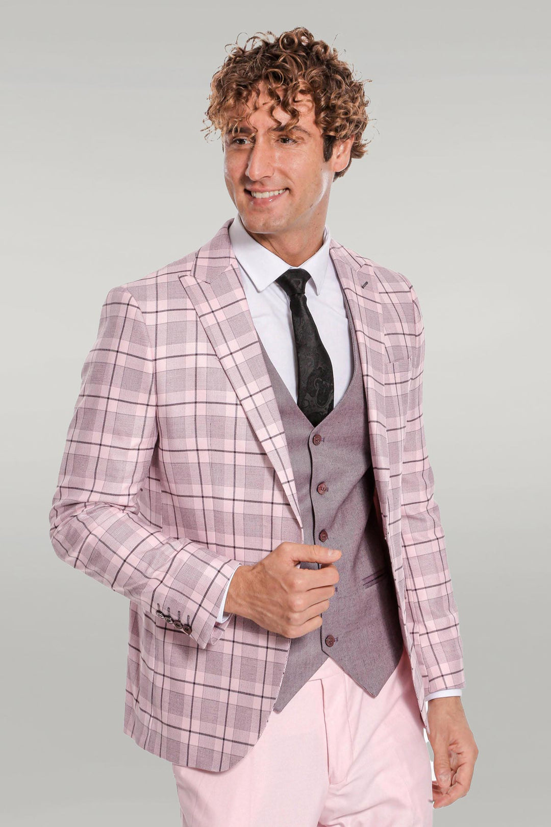 Checked Slim Fit Pink Men Suit - Wessi