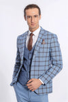 Checked Patterned Slim Fit Blue Men Suit - Wessi