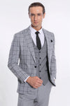 Checked Patterned Slim Fit Grey Men Suit - Wessi