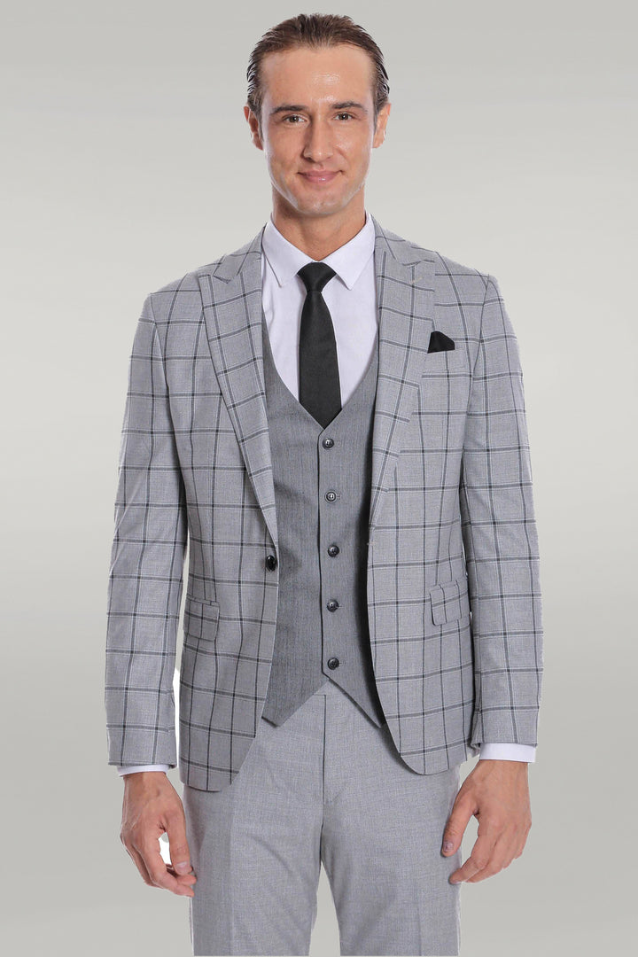 Traje de hombre gris estampado cuadros slim fit - Wessi