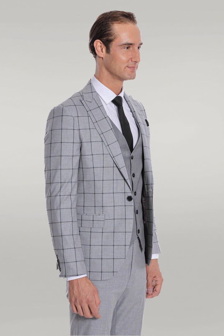 Traje de hombre gris estampado cuadros slim fit - Wessi