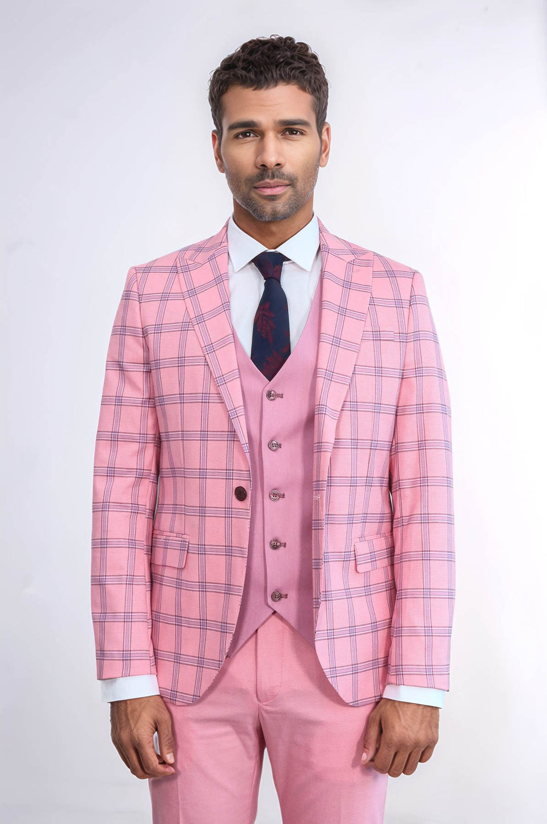 Abito da uomo rosa slim fit a fantasia a quadri - Wessi