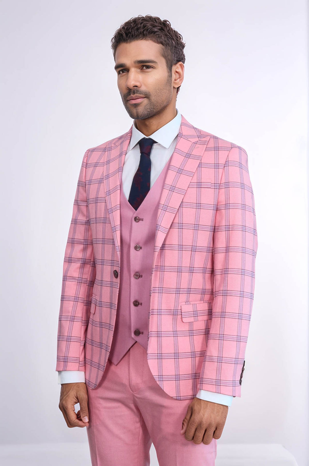 Costume Homme Rose Coupe Slim à Carreaux - Wessi