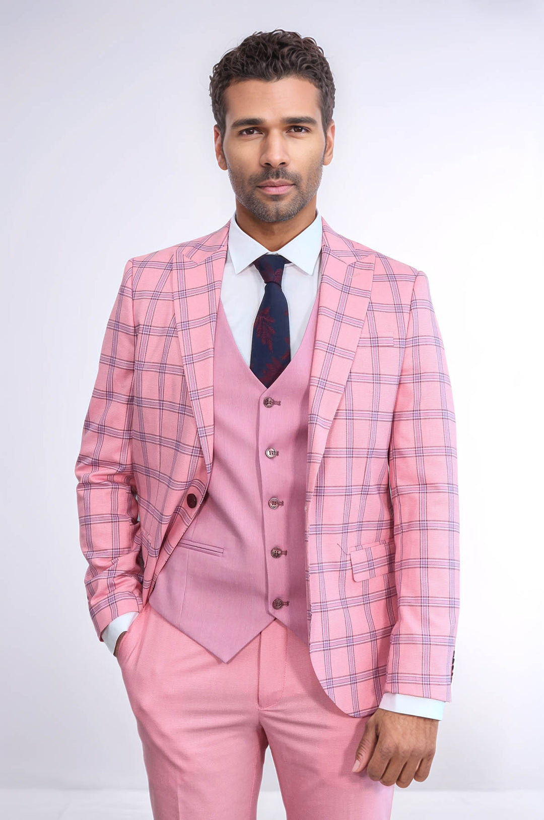 Costume Homme Rose Coupe Slim à Carreaux - Wessi