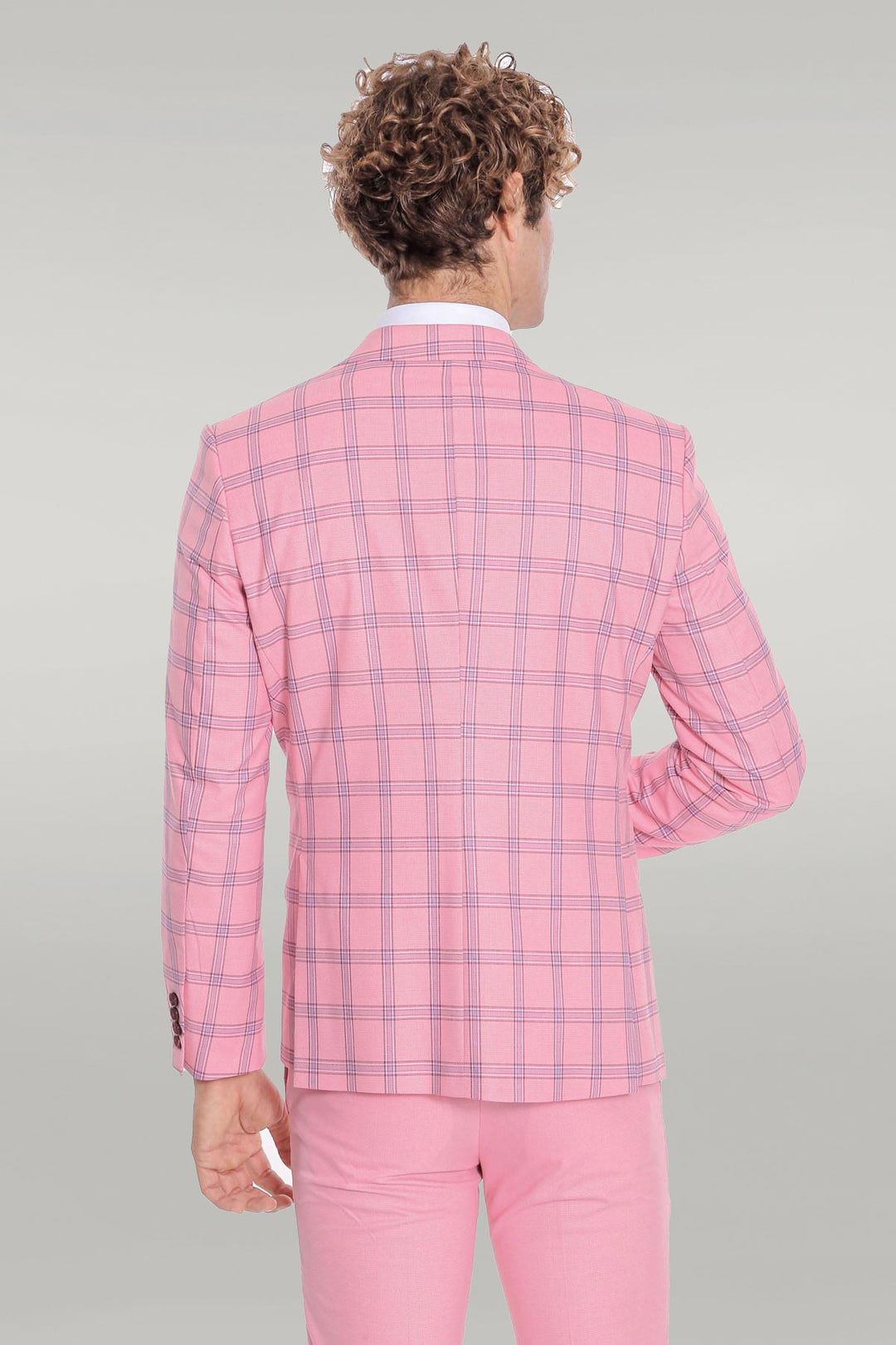 Checked Patterned Slim Fit Pink Men Suit - Wessi