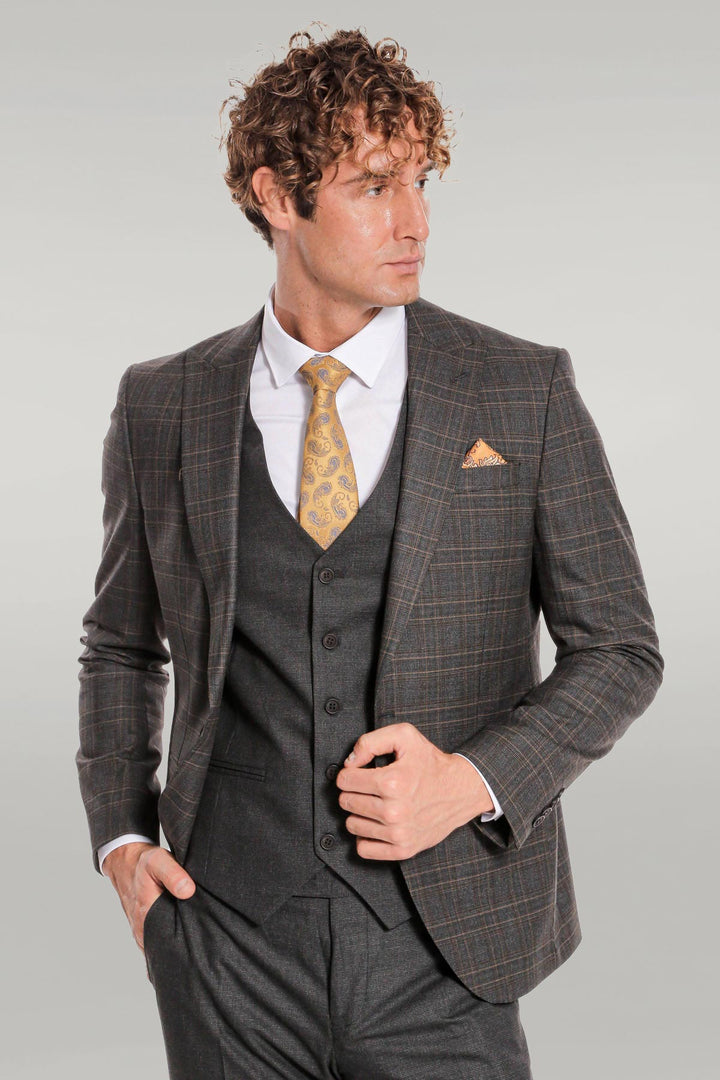 Checked Slim Fit Anthracite Men Suit - Wessi