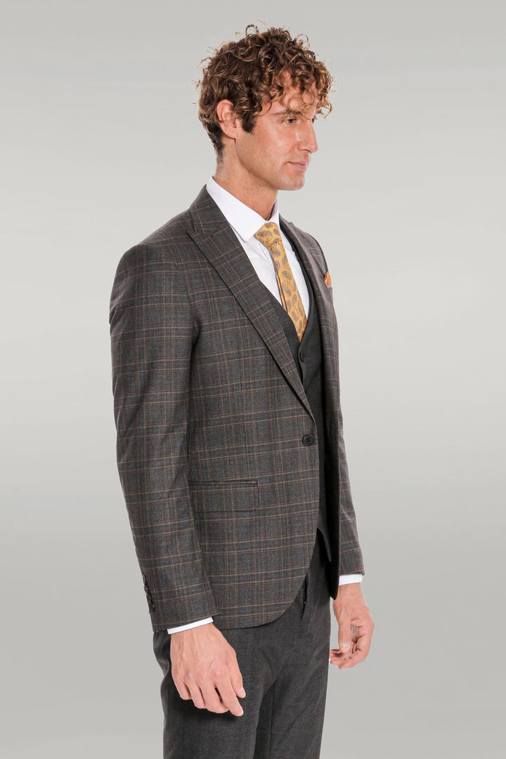 Checked Slim Fit Anthracite Men Suit - Wessi