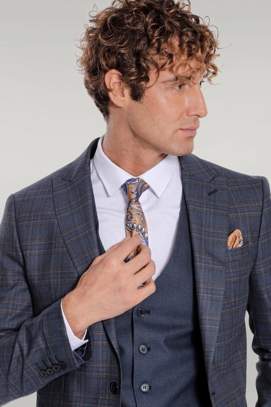 Checked Slim Fit Navy Blue Men Suit - Wessi