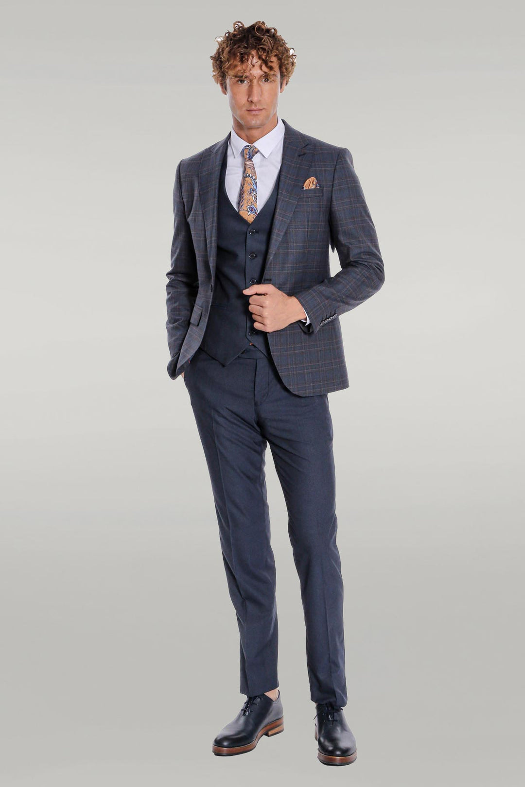 Traje de hombre a cuadros slim fit azul marino - Wessi