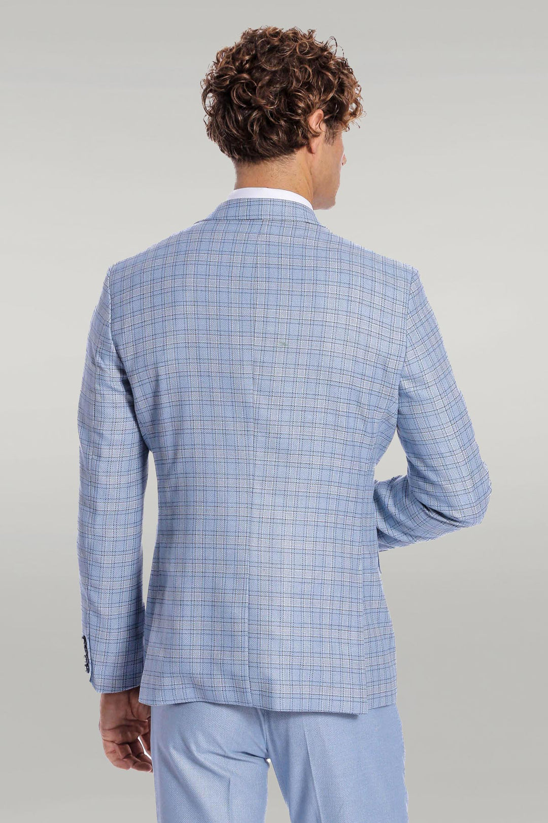 Checked Slim Fit Light Blue Men Suit - Wessi