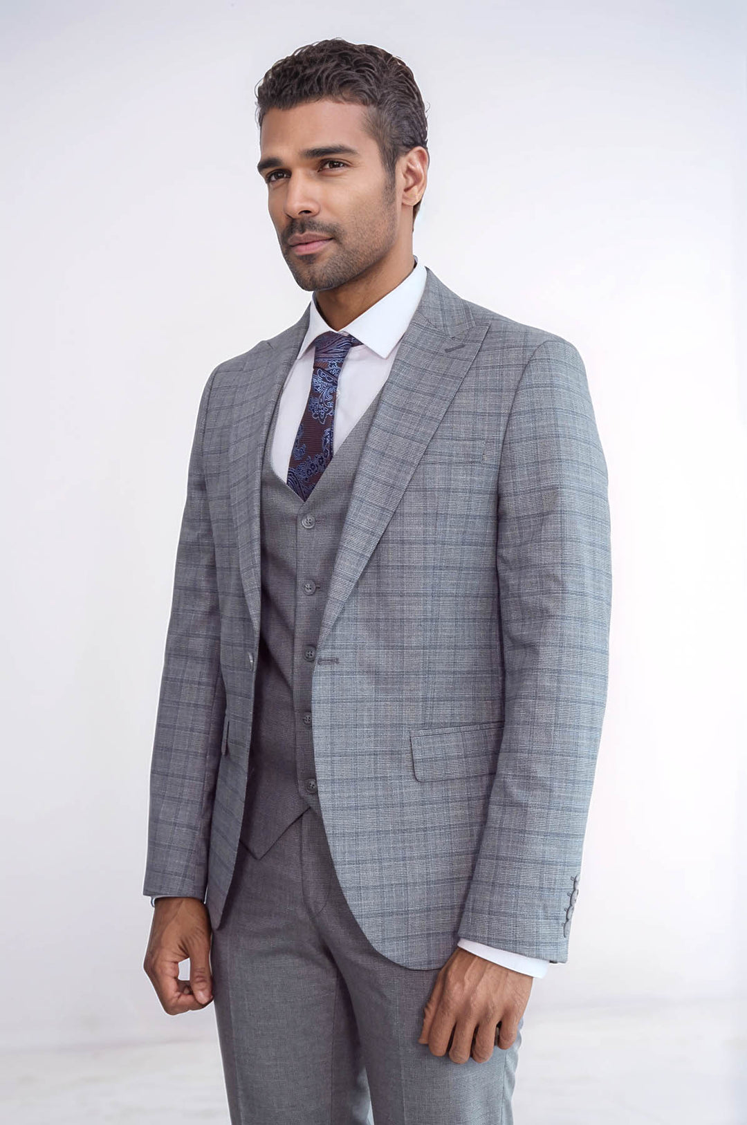 Costume Slim Fit Gris à Carreaux pour Homme - Wessi