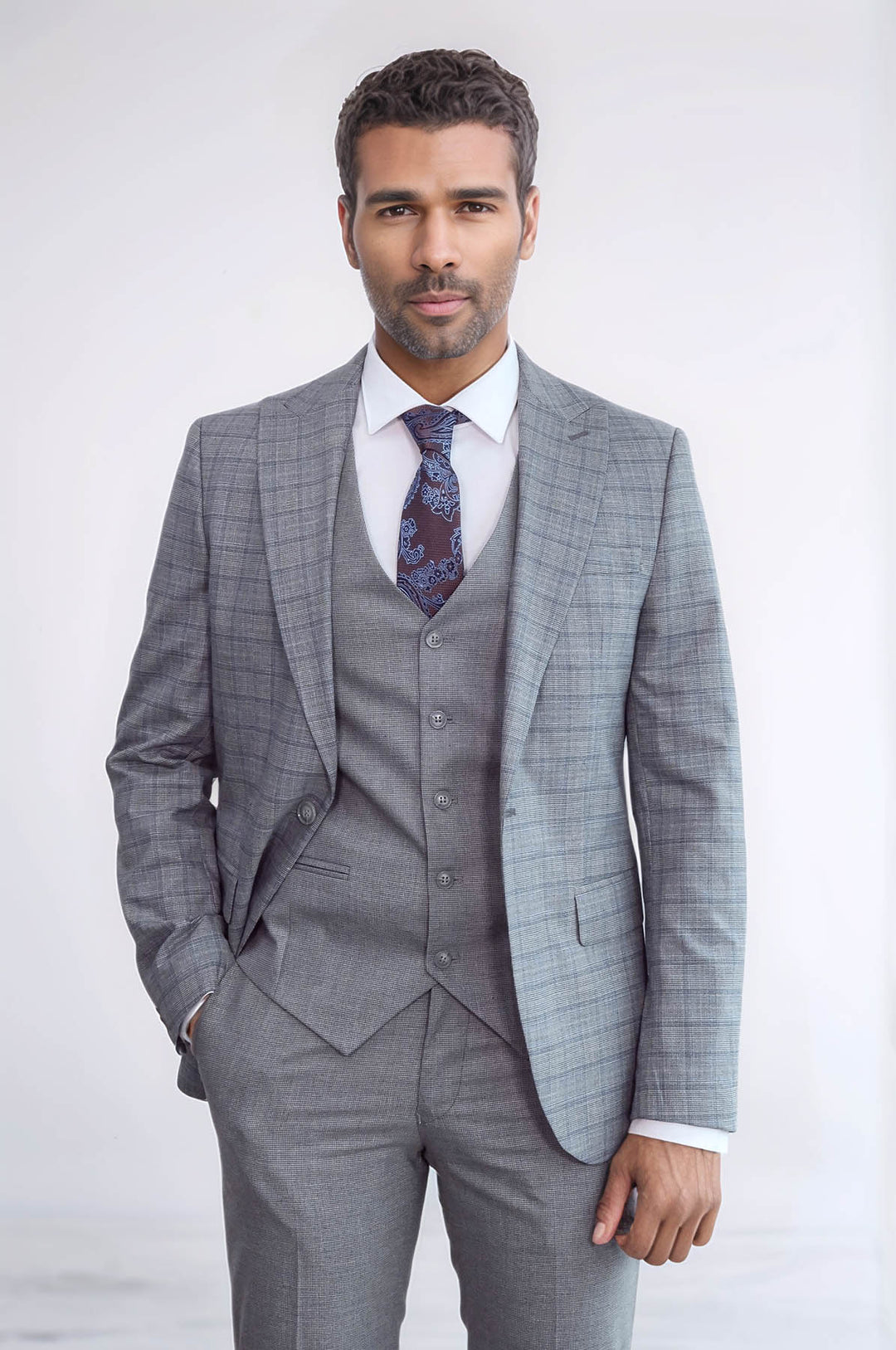 Abito da uomo grigio slim fit a quadri - Wessi