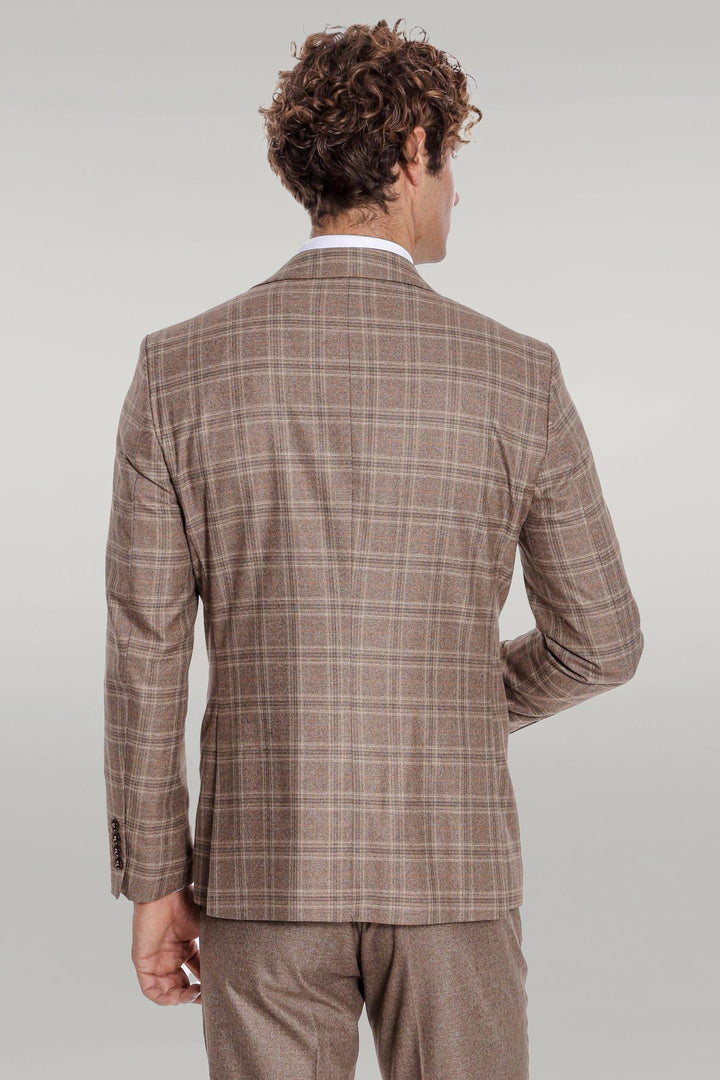 Checked Slim Fit Light Brown Men Suit - Wessi