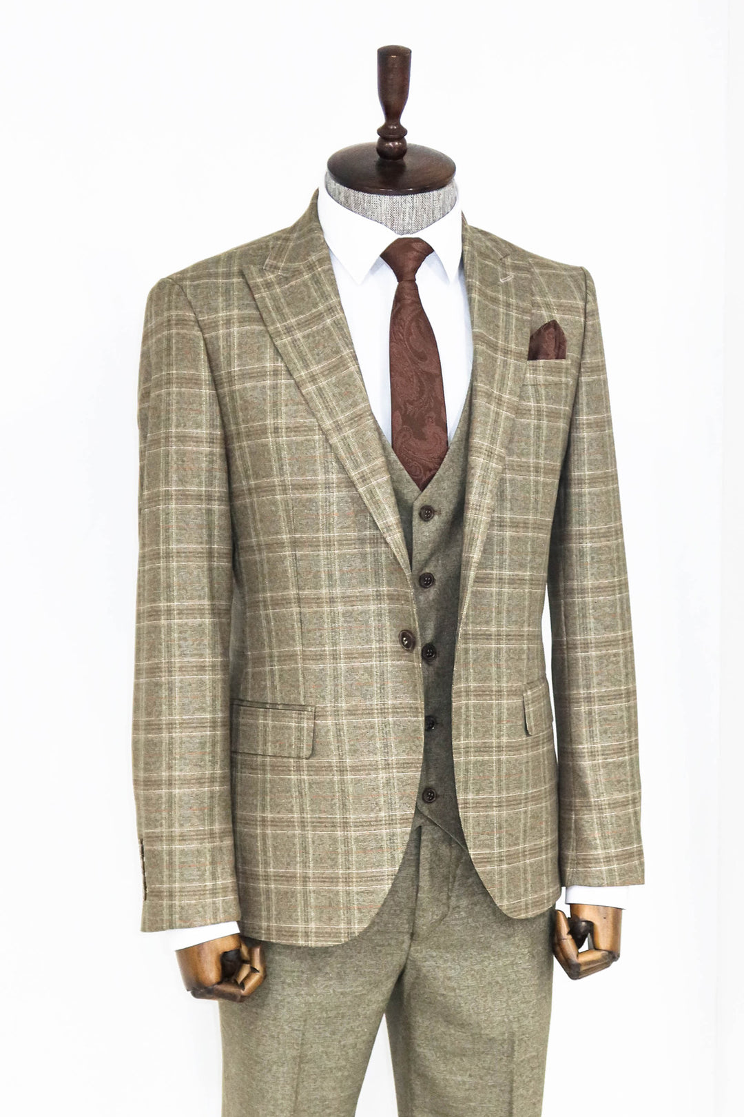 Checked Slim Fit Brown Men Suit and Shirts Combination- Wessi