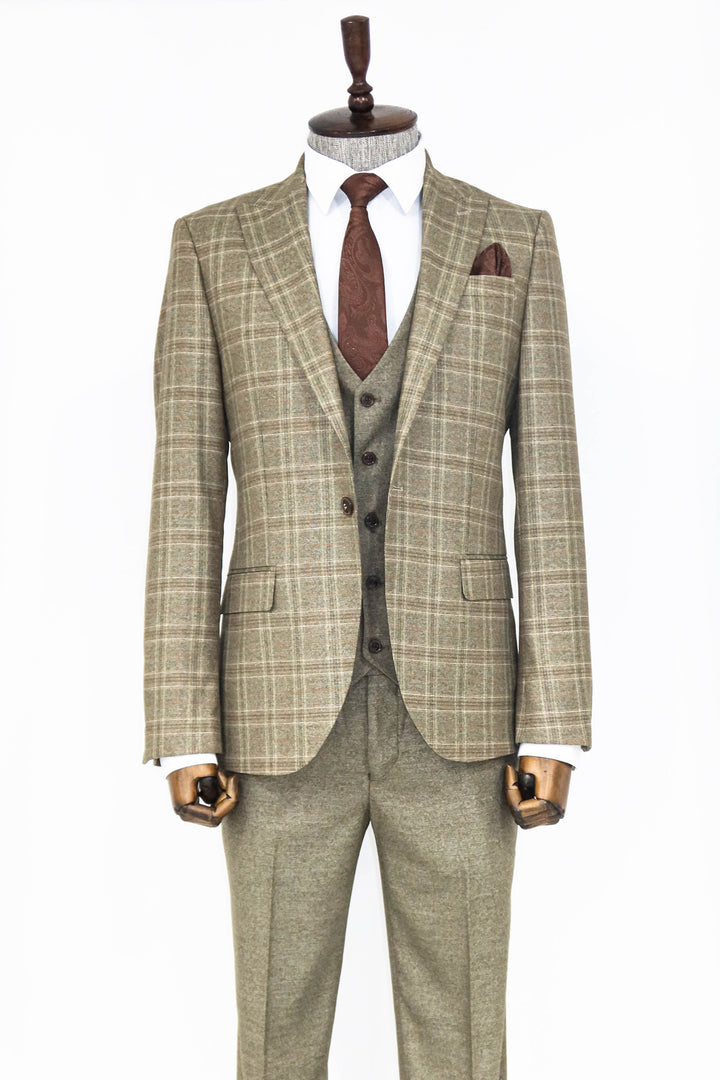 Checked Slim Fit Brown Men Suit and Shirts Combination- Wessi